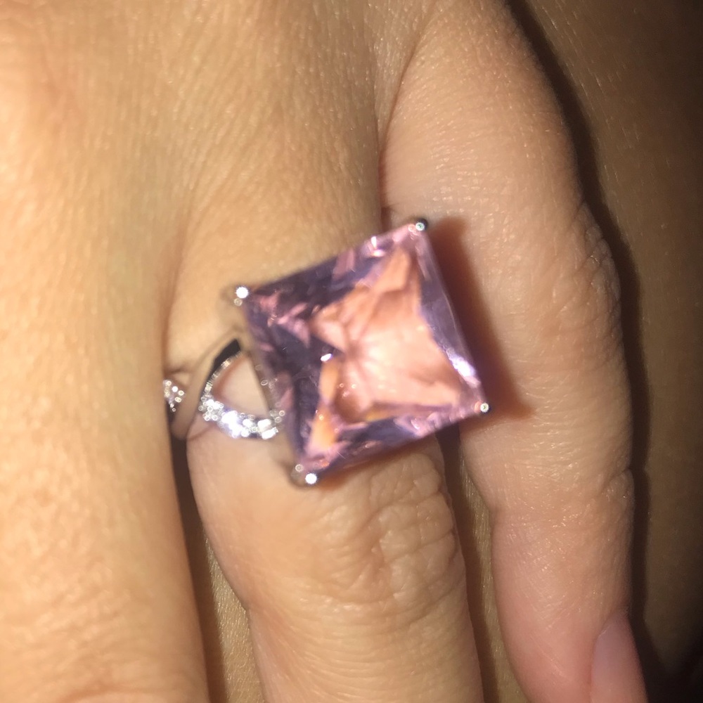 White Gold Pink Princess Cut Ring - Picture 2 of 3